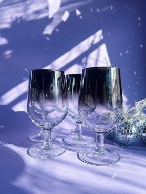 Vintage MCM Silver Fade Ombré Stemmed Wine Glasses-France - Set of 4